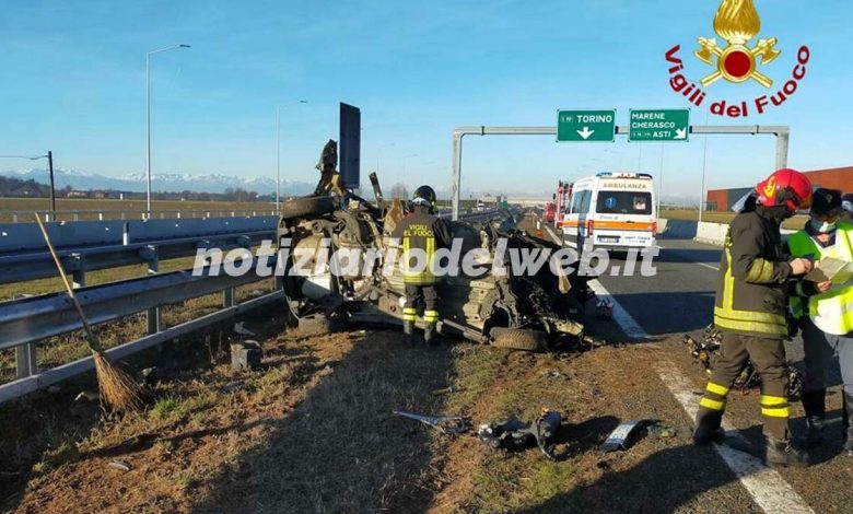 Incidente Torino-Savona 1 gennaio 2022 auto ribaltata sull'A6