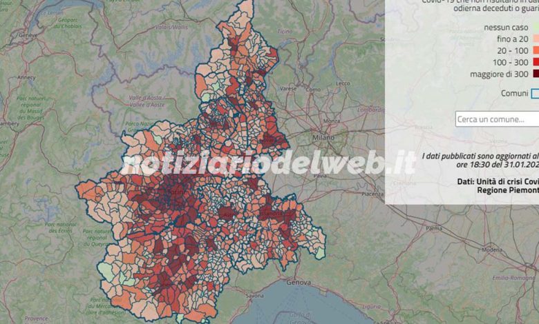 Regione Piemonte mappa contagio Coronavirus al 31 gennaio 2022