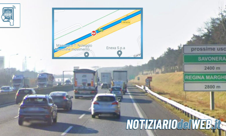 Incidente Tangenziale Torino oggi 17 ottobre 2022 altezza Venaria