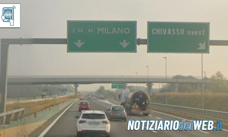 Incidente sulla A4 Torino-Milano oggi 8 aprile 2023 altezza Chivasso