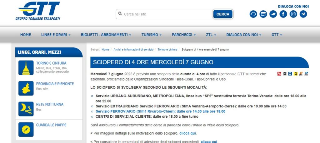 Sciopero GTT Torino 7 giugno 2023: info e orari