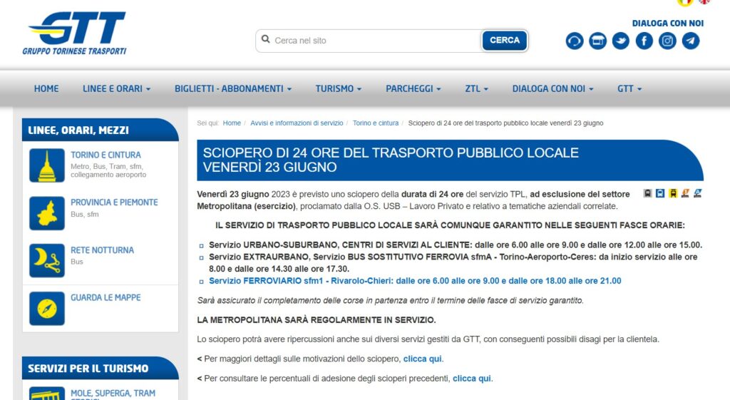 Sciopero mezzi 23 giugno 2023 a Torino orari e linee coinvolte