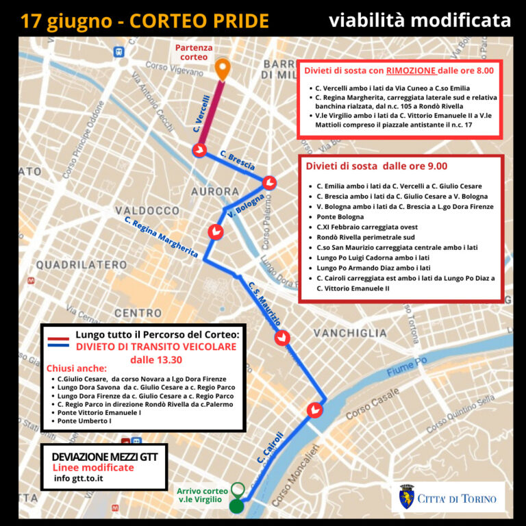 Percorso gay pride Torino 2023 info, orari e mappa per la viabilità