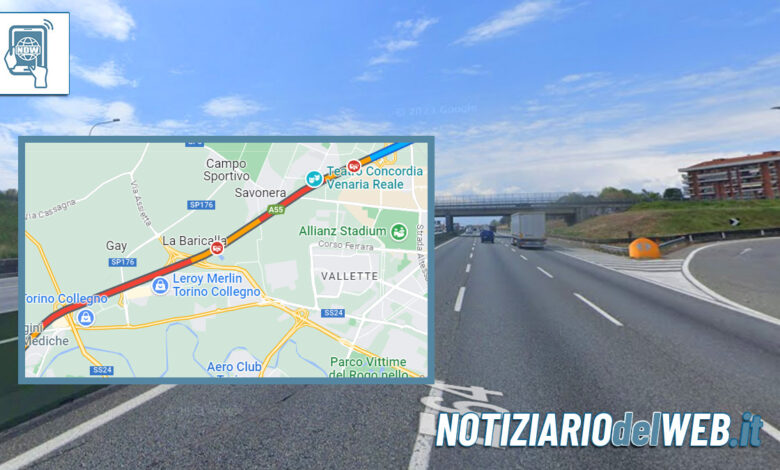 Doppio incidente in Tangenziale a Torino oggi 12 luglio 2023, altezza Venaria e Collegno