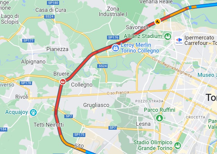 Incidente Tangenziale Torino oggi 14 luglio 2023, altezza Collegno