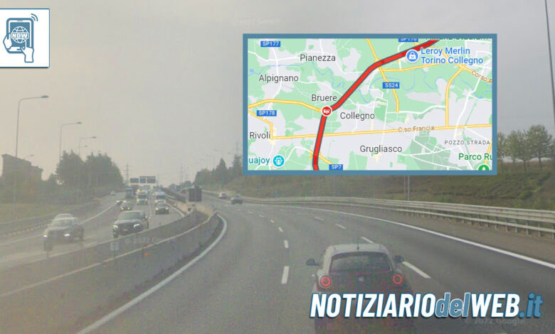 Incidente Tangenziale Torino oggi 14 luglio 2023, altezza Collegno