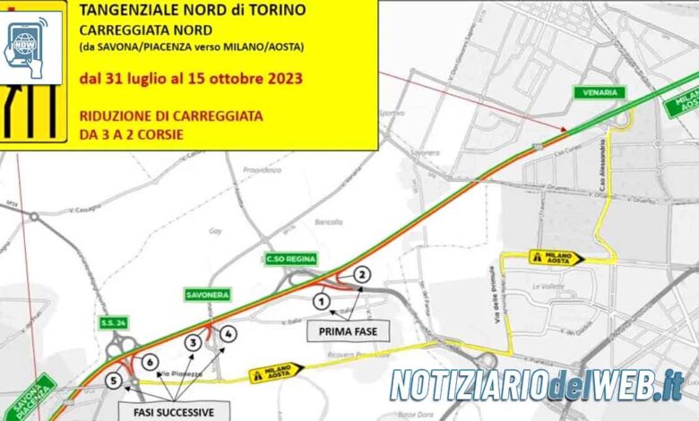 Lavori Tangenziale Torino dal 19 agosto al 15 ottobre 2023