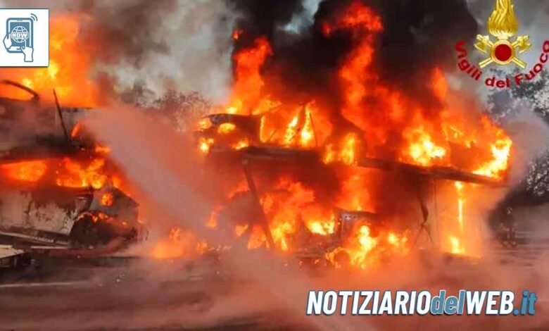 Incidente Torino-Savona oggi 7 settembre 2023 bisarca in fiamme