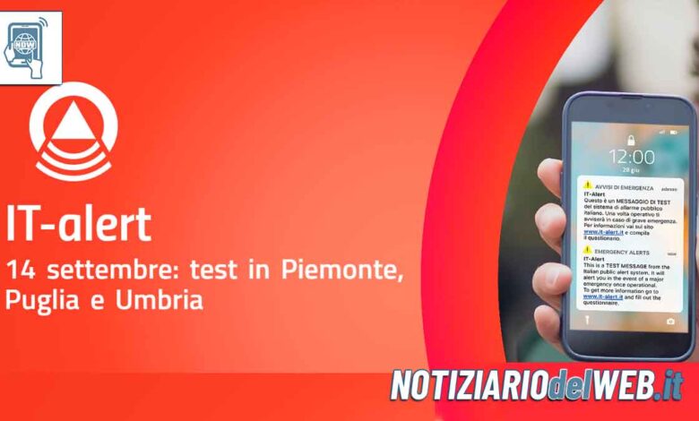 IT-Alert in Piemonte: 14 settembre 2023 alle 12.00