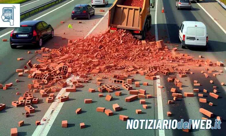 Incidente sulla Tangenziale di Torino Mezzo pesante perde carico di mattoni