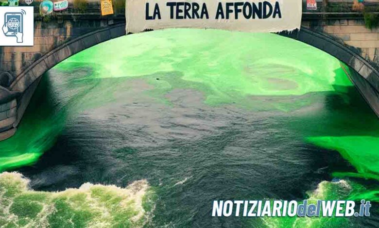 Torino attivisti di Extinction Rebellion colorano il Po di Verde