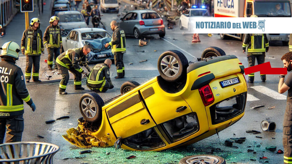 Incidente a Torino Pozzo Strada: scontro tra due auto, una si ribalta. Ferita lieve una donna, rilievi della polizia locale.